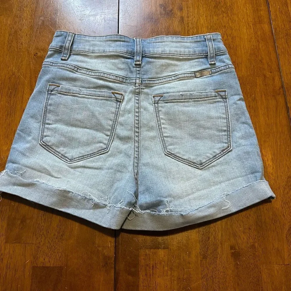 Kancan Distressed High Rise Stretch Button Fly Jean Shorts Cuffed size small
